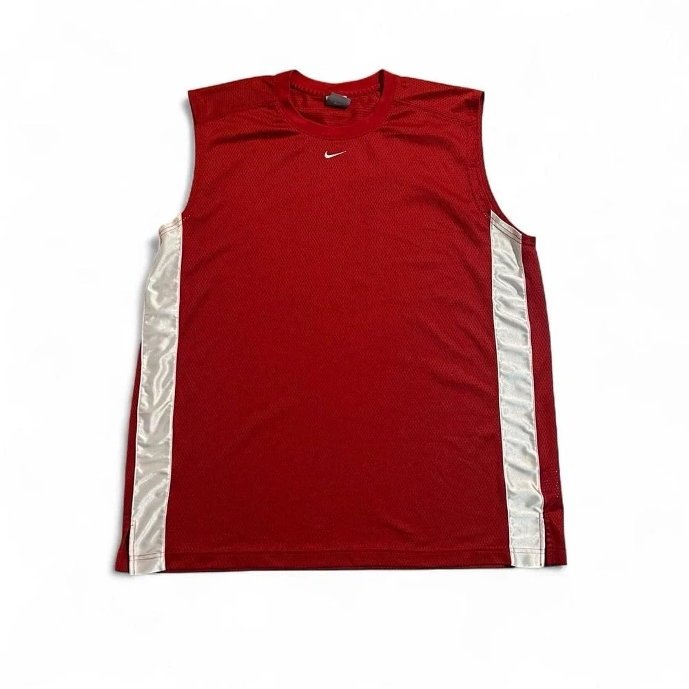 Y2K Nike Center Swoosh Red Sleeveless Basketball Jersey with Silver Side Panels